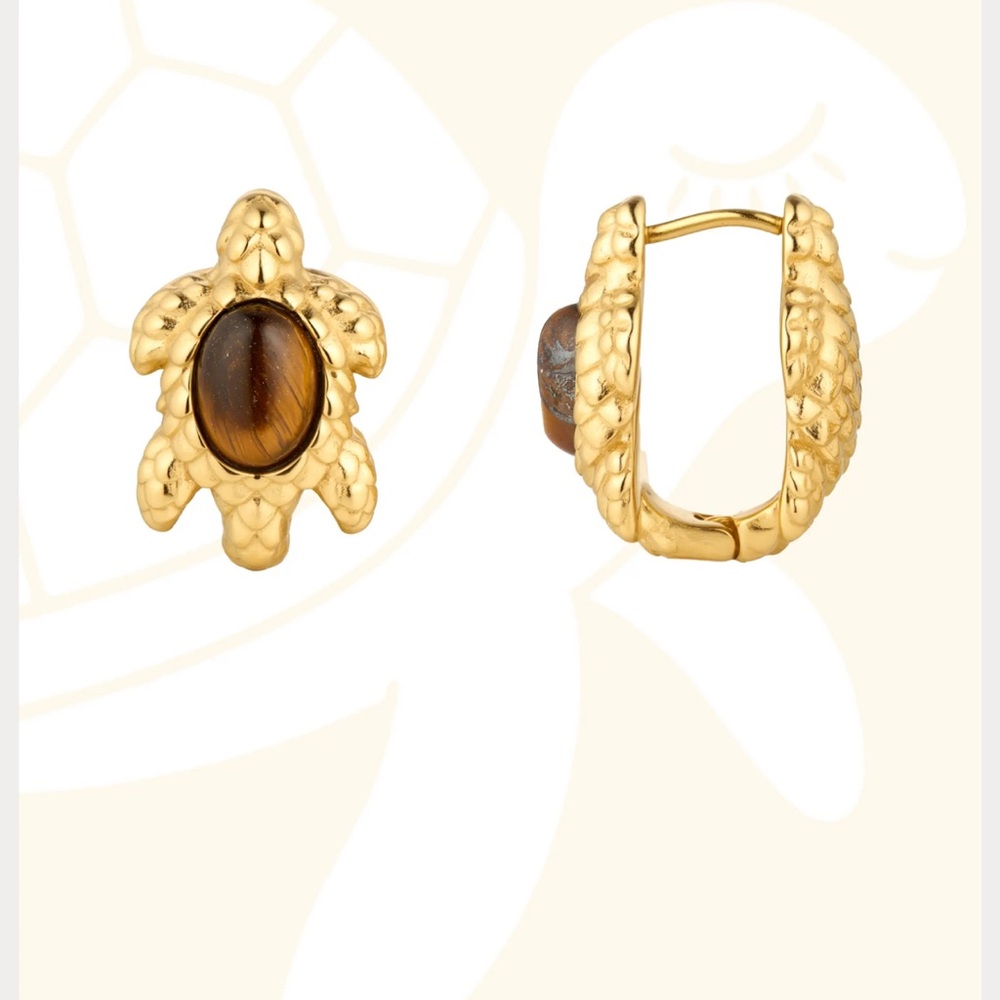 Gold Turtle Earrings with Brown Stone | NWT HEY HARPER JEWELRY